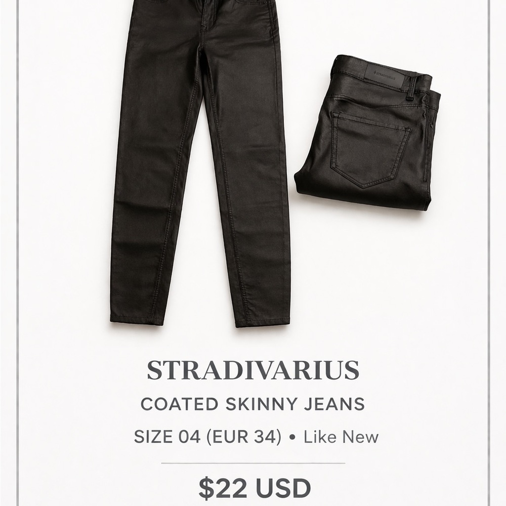 Stradivarius Black Coated Skinny Jeans